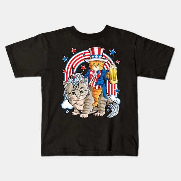 4th Of July Cat Shirt Kids T-Shirt by Namio